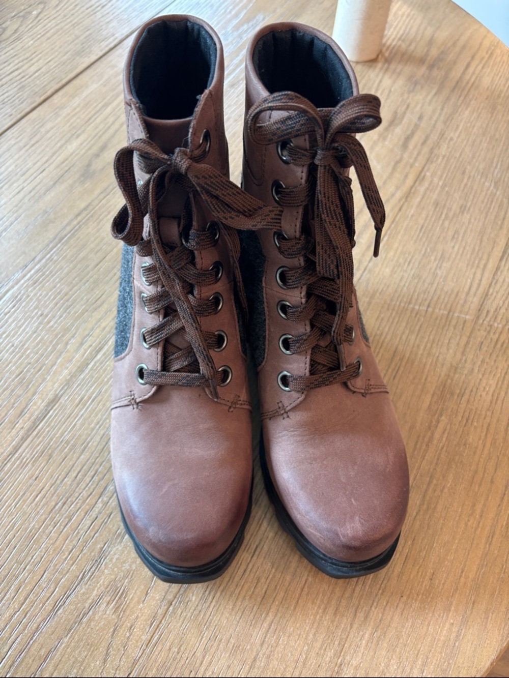 Women's Brown Lace-Up Wedge Ankle Boots - Picture 2 of 7